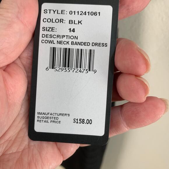 Adrianna Papell Plus Size 14W Drape Neck Banded Dress Black Lace Bodice Cocktail - Picture 12 of 12